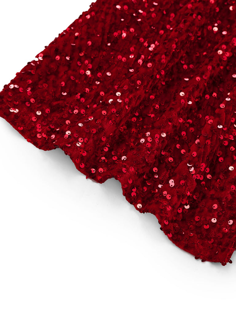 Rot 1930er Pailletten Eine Schulter Schlitz Enges Kleid