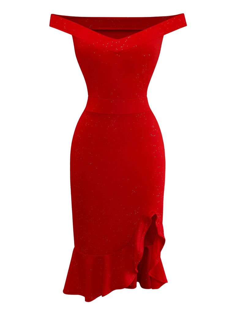 1930er Schulterfrei Schimmernd Meerjungfrauen Kleid