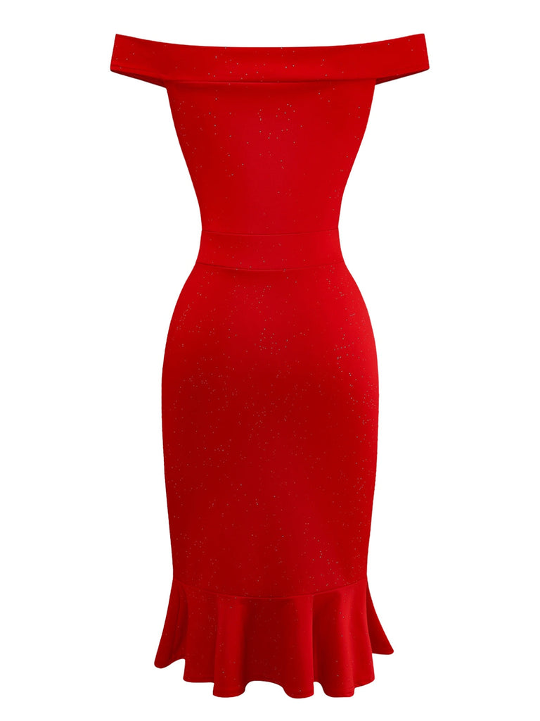 1930er Schulterfrei Schimmernd Meerjungfrauen Kleid