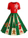 Rot & Grün 1950er Weihnachten Schneeflocke Swing Kleid