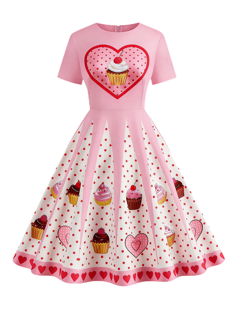 [Vorverkauf] Rosa 1950er Valentinstag Kuchen Swing Kleid