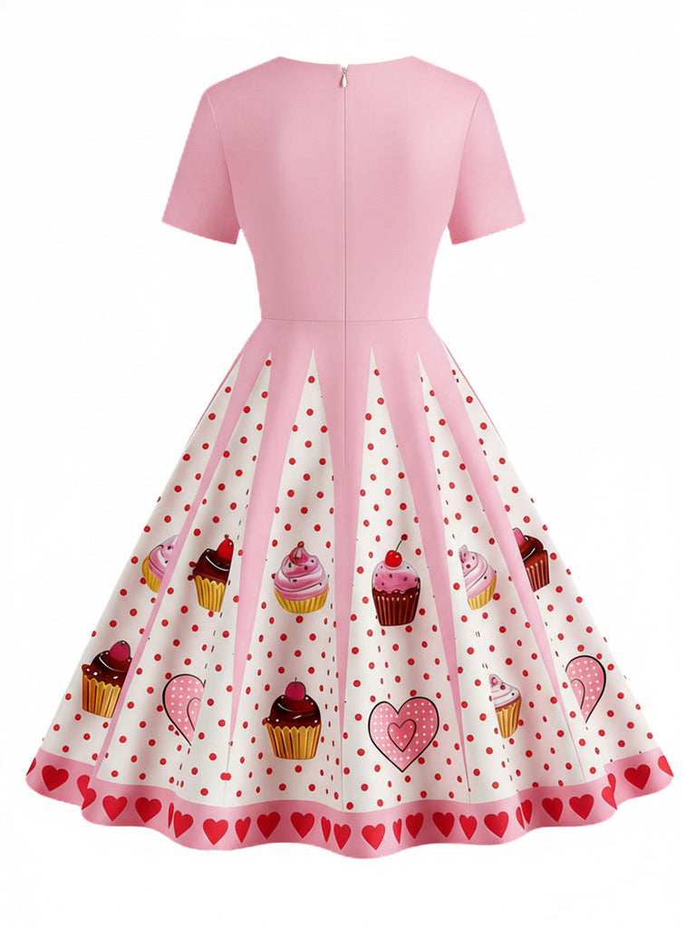 [Vorverkauf] Rosa 1950er Valentinstag Kuchen Swing Kleid