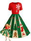 Rot & Grün 1950er Weihnachten Schneeflocke Swing Kleid
