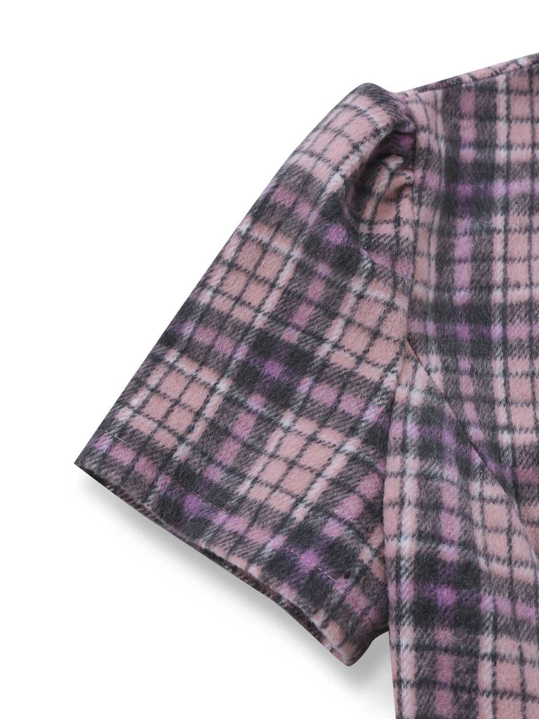 [Vorverkauf] Rosa 1960er Peter Pan Kragen Kariert Rüschen Saum Kleid