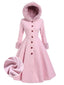 Rosa 1950er Faux-Wolle Hooded Taste Mantel