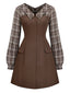 [Vorverkauf] Braun 1960er Plaid Patchwork A-Linie Kleid