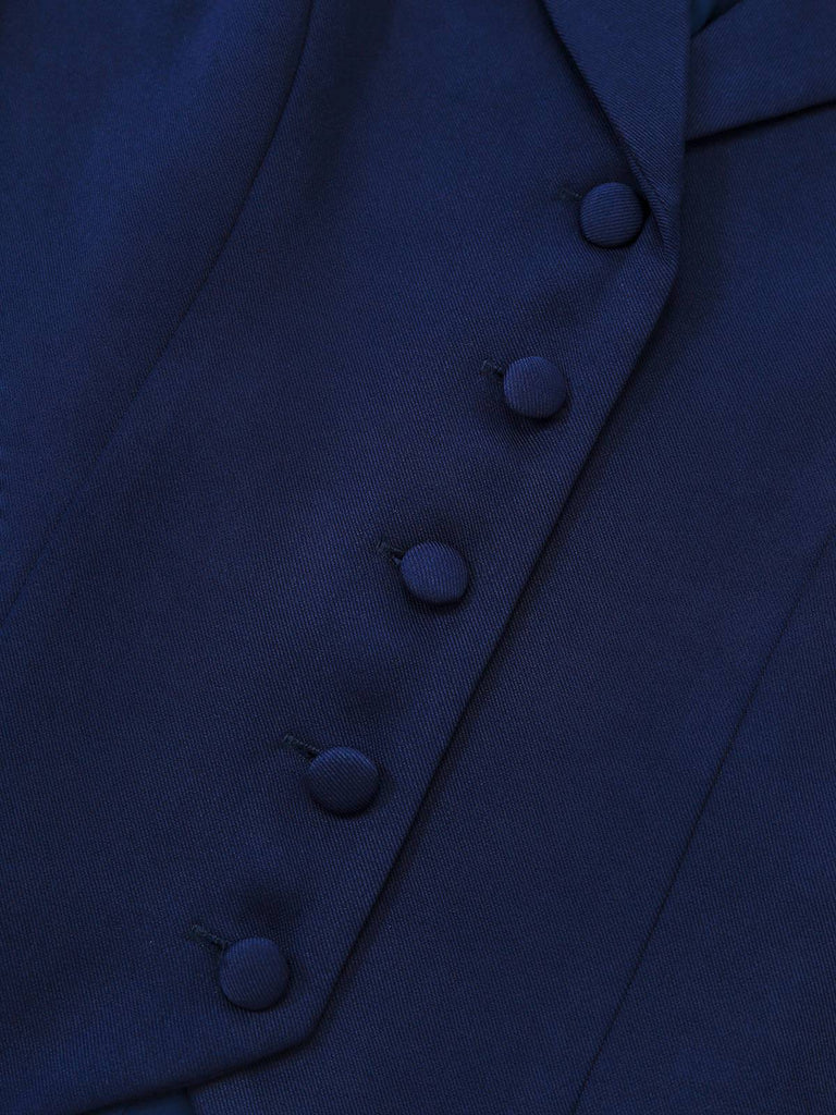 [Vorverkauf] 2PCS Blau 1950er Revers Weste & Kariert Kleid