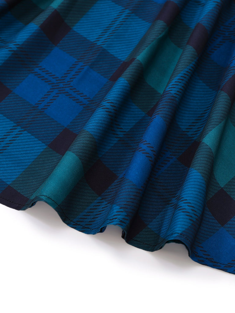 [Vorverkauf] 2PCS Blau 1950er Revers Weste & Kariert Kleid