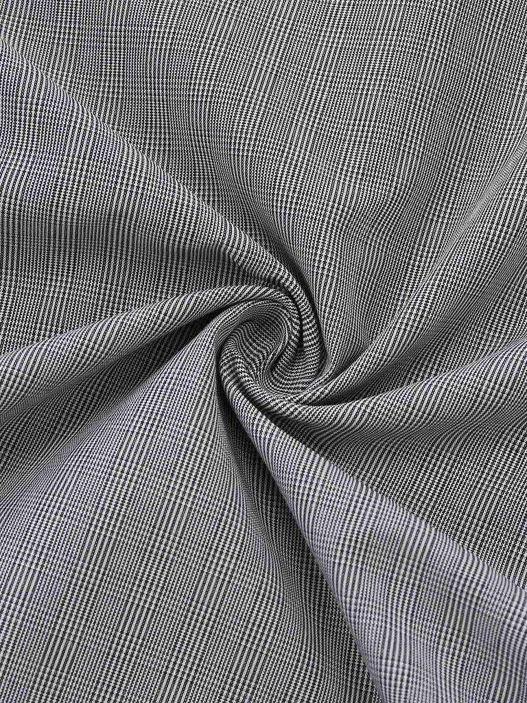 [Vorverkauf] Grau 1950er Satin Kariert Rüschen Steh Kragen Kleid