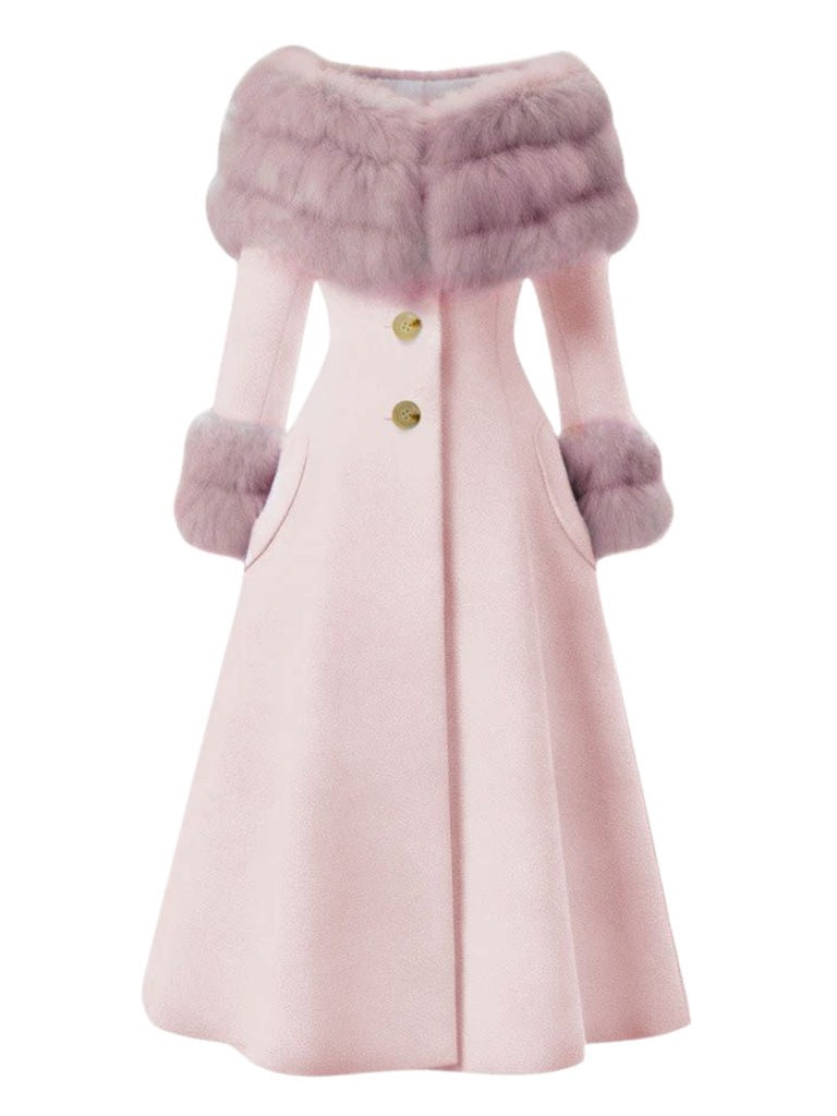 [Vorverkauf] Cremeweiß 1950er Mehrschichtig Pelzkragen Mantel