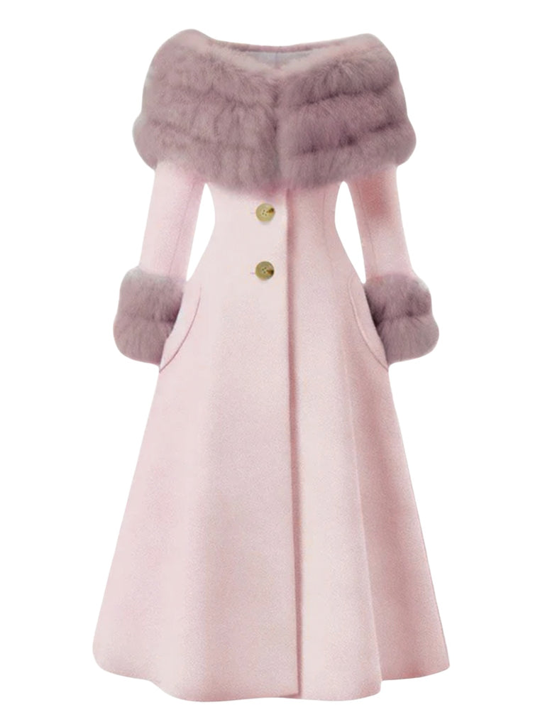 Cremeweiß 1950er Mehrschichtig Pelzkragen Mantel