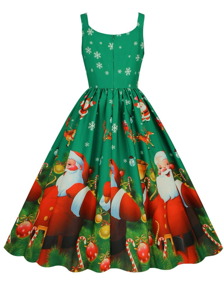 1950er Weihnachtsmann Schneeflocke U-Kragen Swing Kleid
