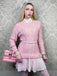 Rosa 1940er Solide Zopf Stricken Plissiertes Saum Pullover Kleid