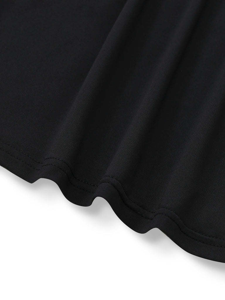 2PCS Schwarz 1930er Stehkragen Stricken Top & Weites Bein Hose