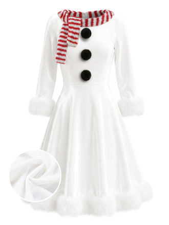 Rot & Weiß 1950er Weihnachten Schneemann Samt Kleid