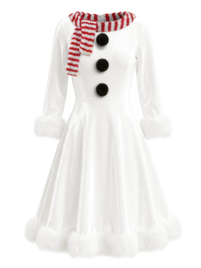 Rot & Weiß 1950er Weihnachten Schneemann Samt Kleid