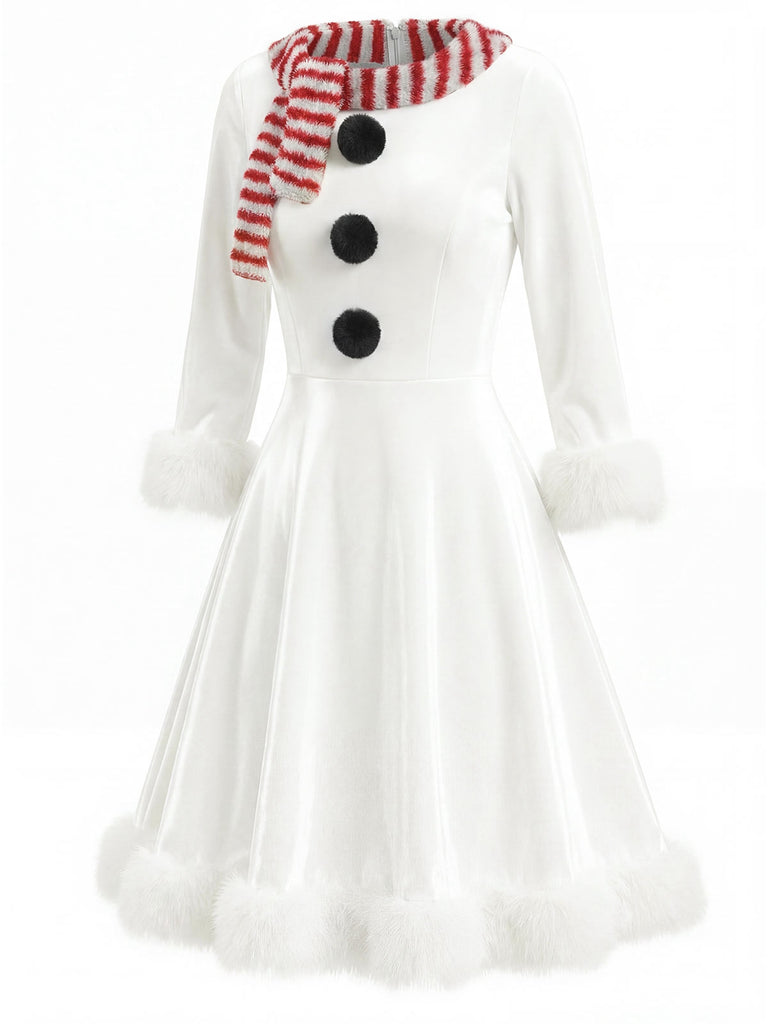 Rot & Weiß 1950er Weihnachten Schneemann Samt Kleid