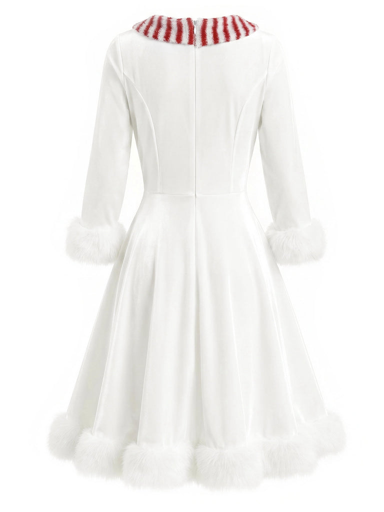 Rot & Weiß 1950er Weihnachten Schneemann Samt Kleid