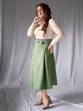 Grün 1950er Stricken Schulterfrei Plissiertes Kleid