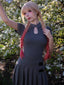 Grau 1970er Stricken Leder Schnalle Plissiertes Kleid