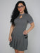 Grau 1970er Stricken Leder Schnalle Plissiertes Kleid