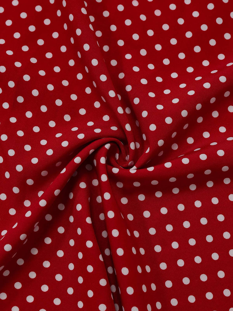 [Vorverkauf] Rot 1940er Häschen Ohr Knoten Polka Dot Puffärmel Kleid
