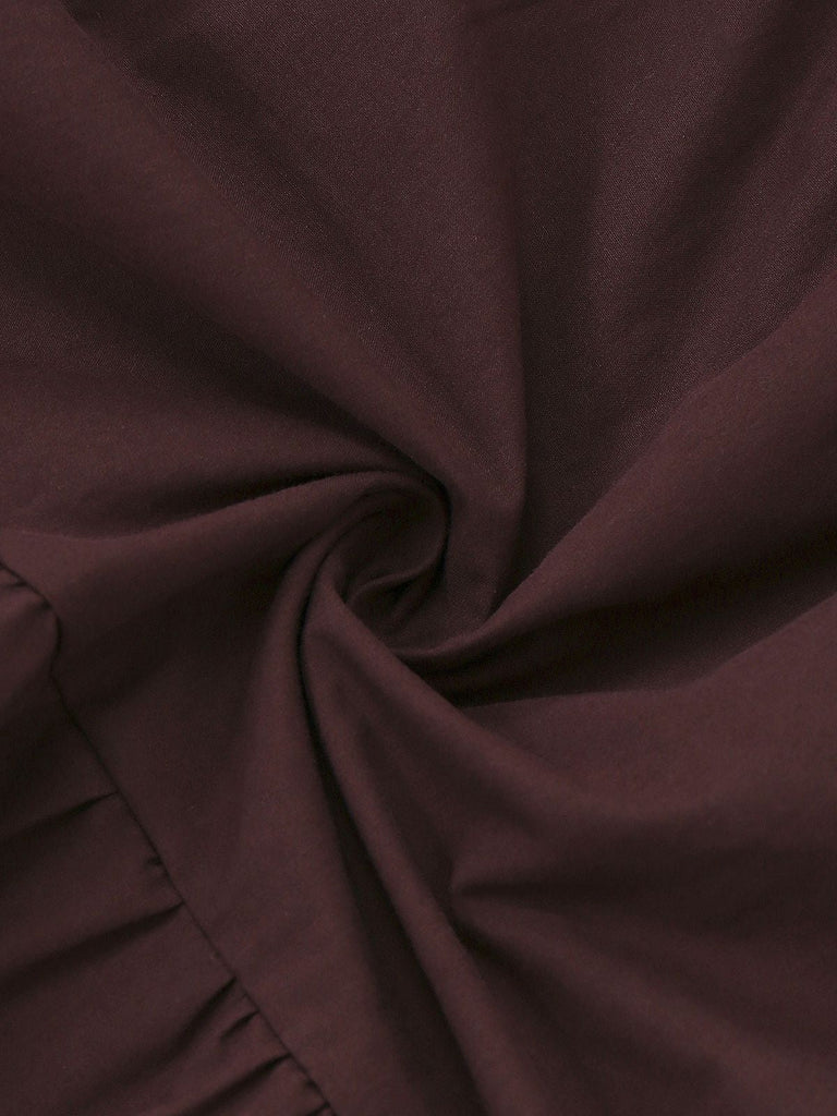 [Vorverkauf] Braun 1950er Baumwolle Vichy Schnürung Rückenfrei Gestuft Kleid
