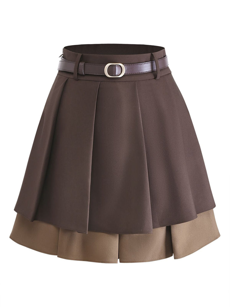 [Vorverkauf] 2PCS Braun 1960er Stricken Pullover & Plissiertes Rock