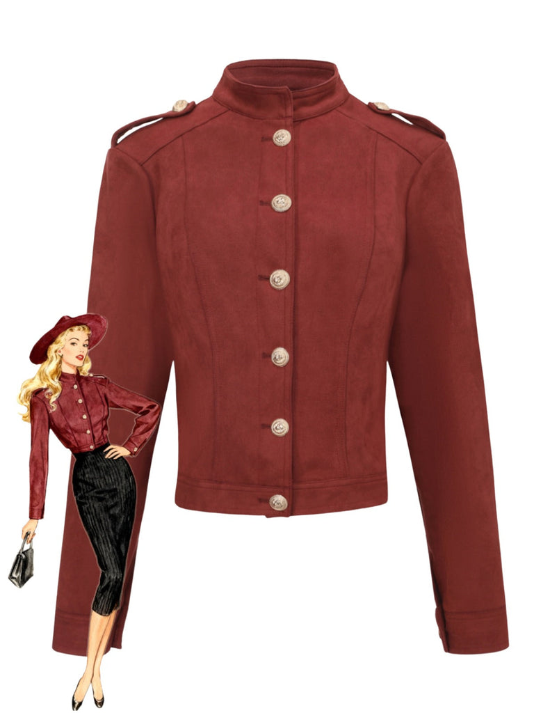 Braun 1980er Steh Kragen Wildleder Kurze Jacke