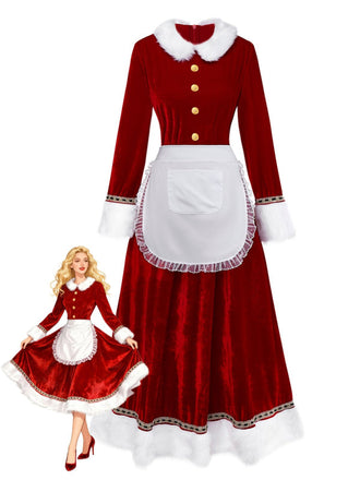 Rot 1930er Mrs. Claus Kostüm Samt Kleid Set