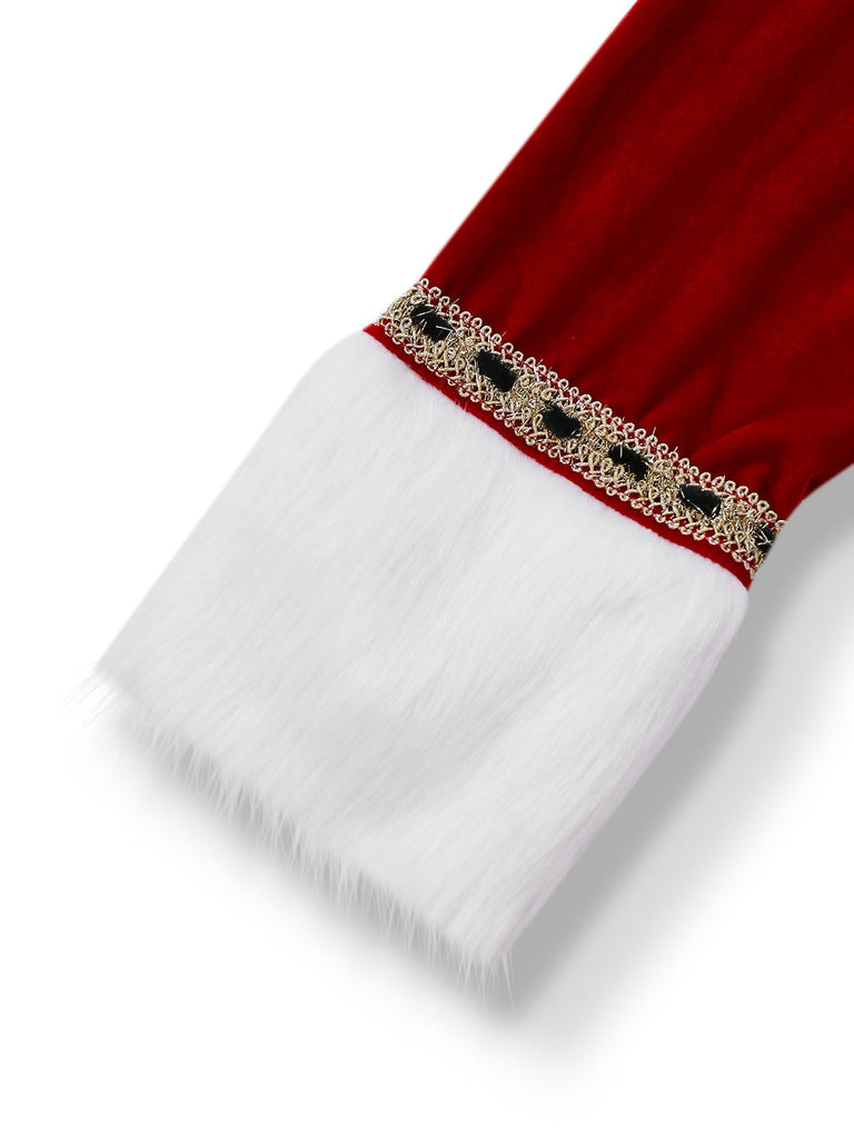 Rot 1930er Mrs. Claus Kostüm Samt Kleid Set