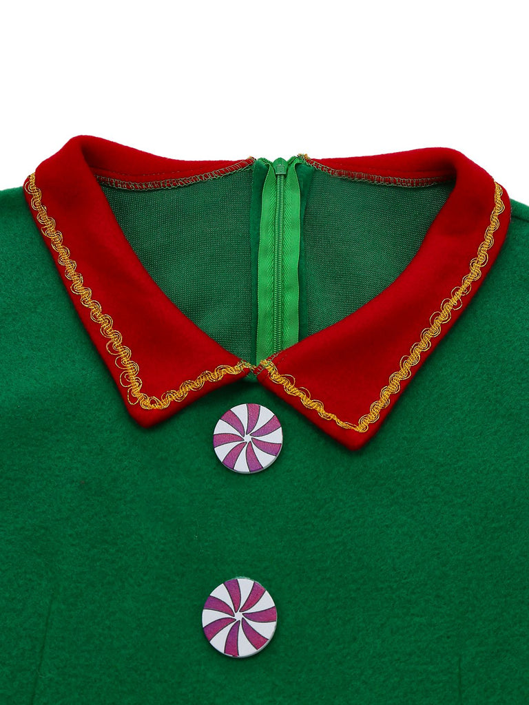 Grün 1960er Weihnachten Elf Cosplay Kostüm Kleid Set