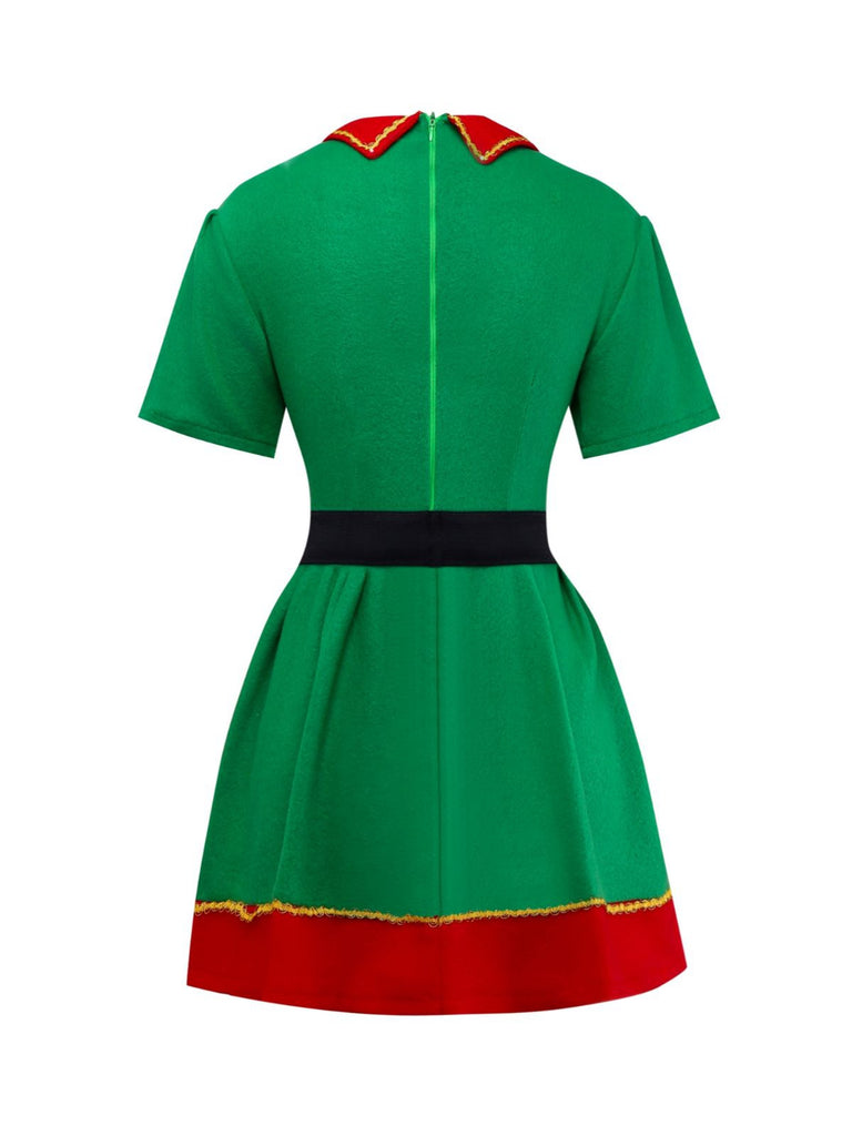 Grün 1960er Weihnachten Elf Cosplay Kostüm Kleid Set