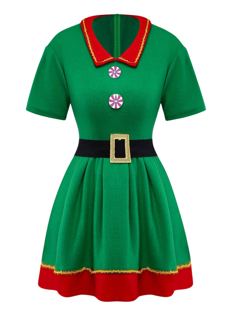 Grün 1960er Weihnachten Elf Cosplay Kostüm Kleid Set