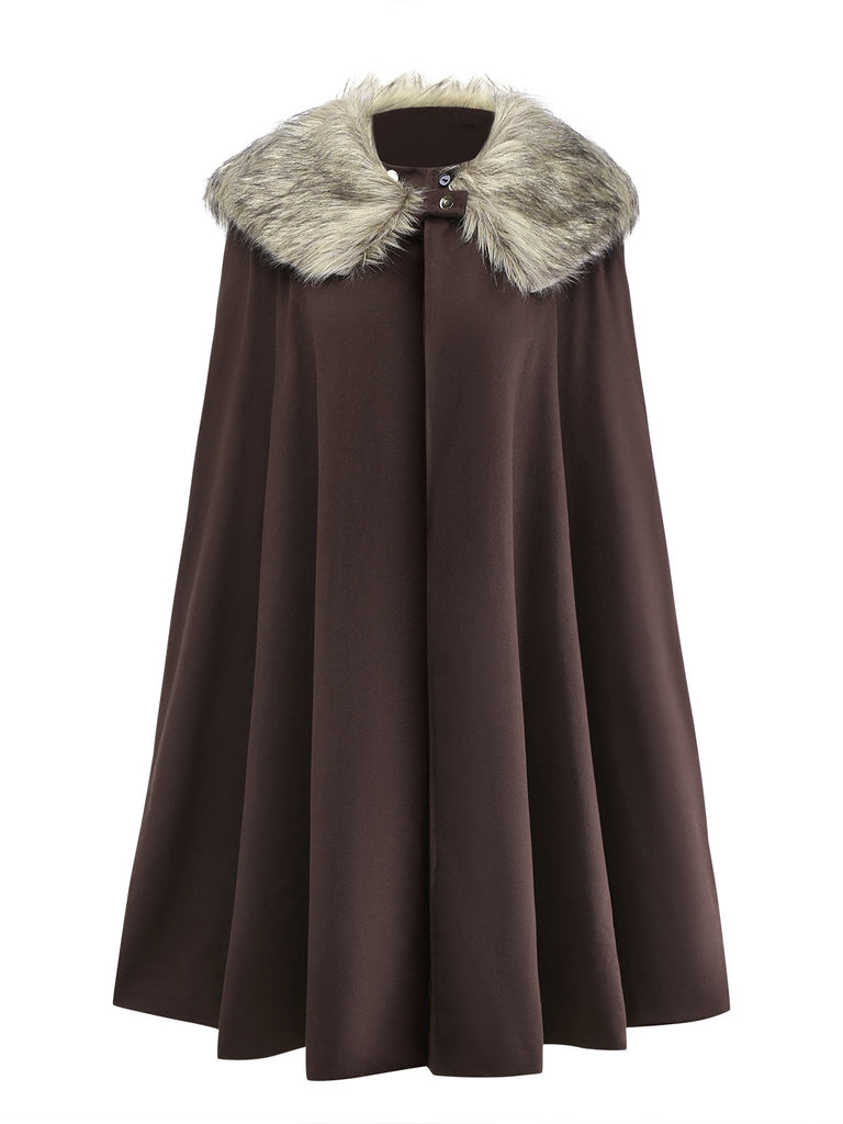 1960er Revers Kunstpelzkragen Cape Mantel