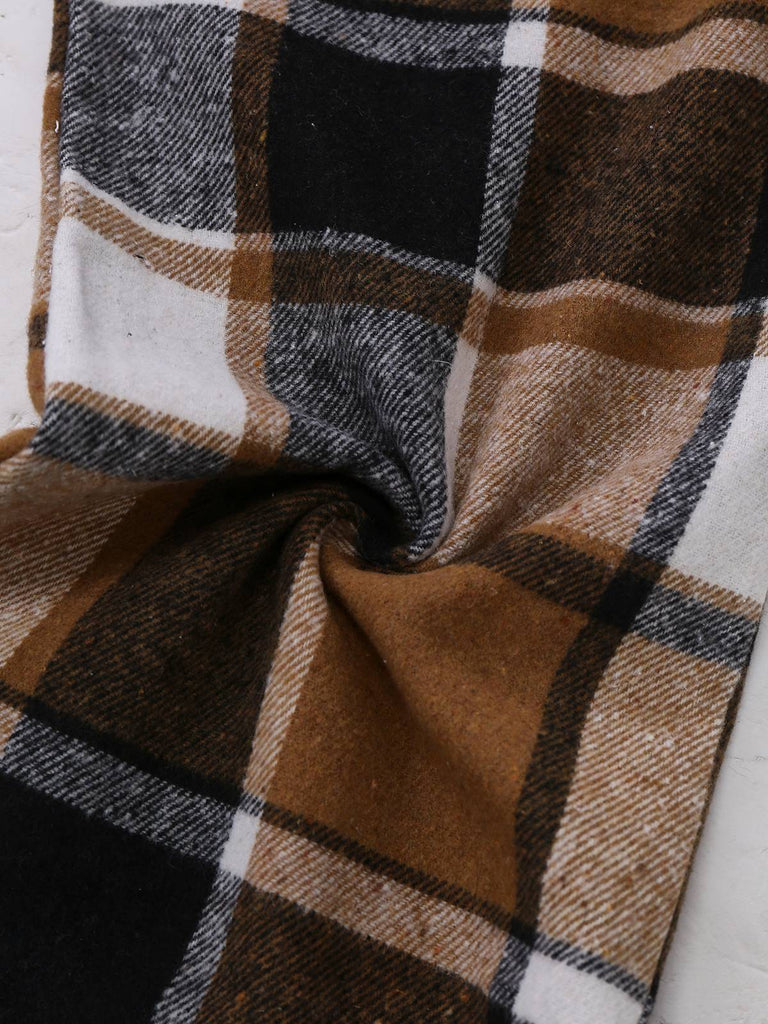 2PCS Khaki 1950er Kunstwolle Karo Ärmellos Weste & Hose