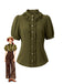 [Vorverkauf] Olivgrün 1940er Taste Solide Rüschen Bluse