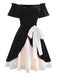 [Vorverkauf] Schwarz 1950er Samt Satin Schulterfrei Bogen Kleid