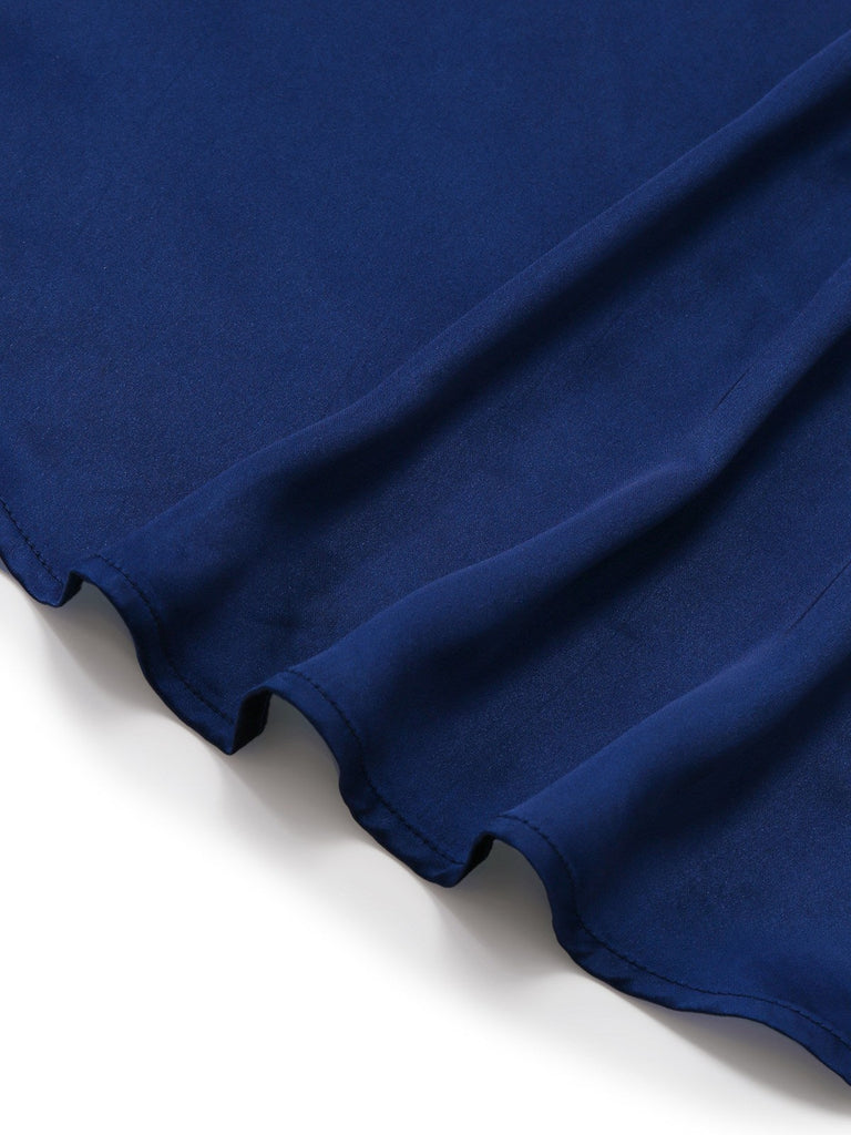 [Vorverkauf] Dunkelblau 1950er Satin Pailletten Besticktes Kleid