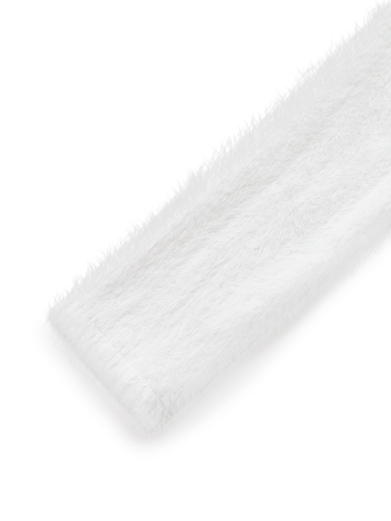 [Vorverkauf] Weiß 1960er Schulterfrei Plüsch Stricken Pullover