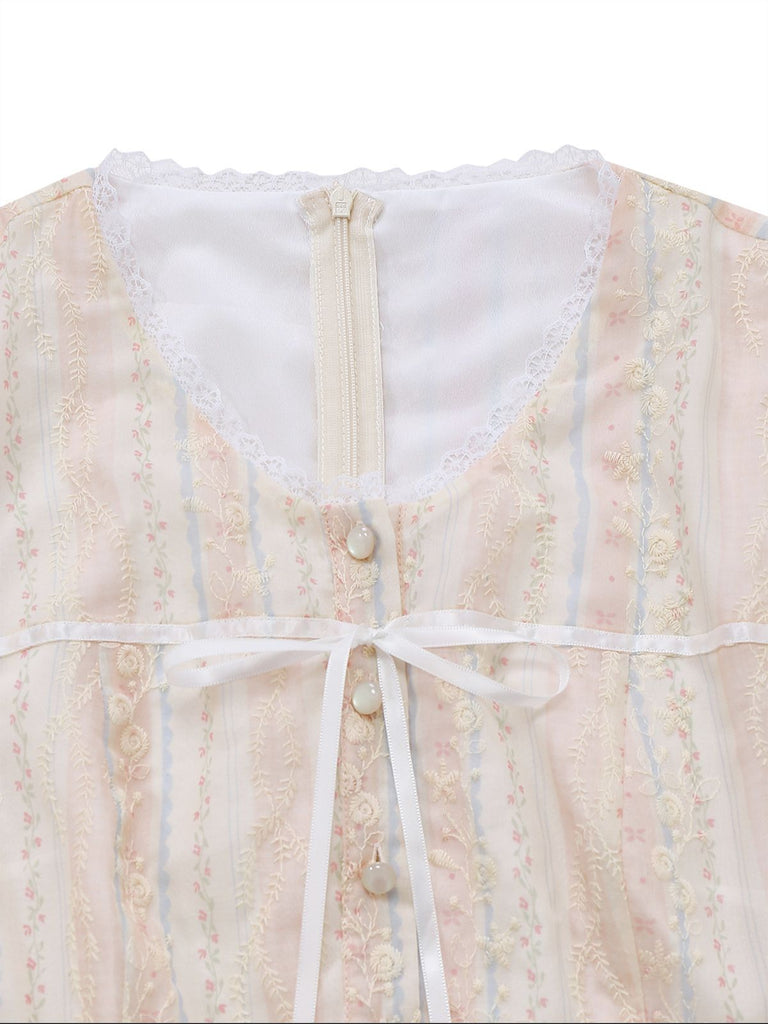 [Vorverkauf] Blau 1970er Blumen Besticktes Fliege Jumpsuit