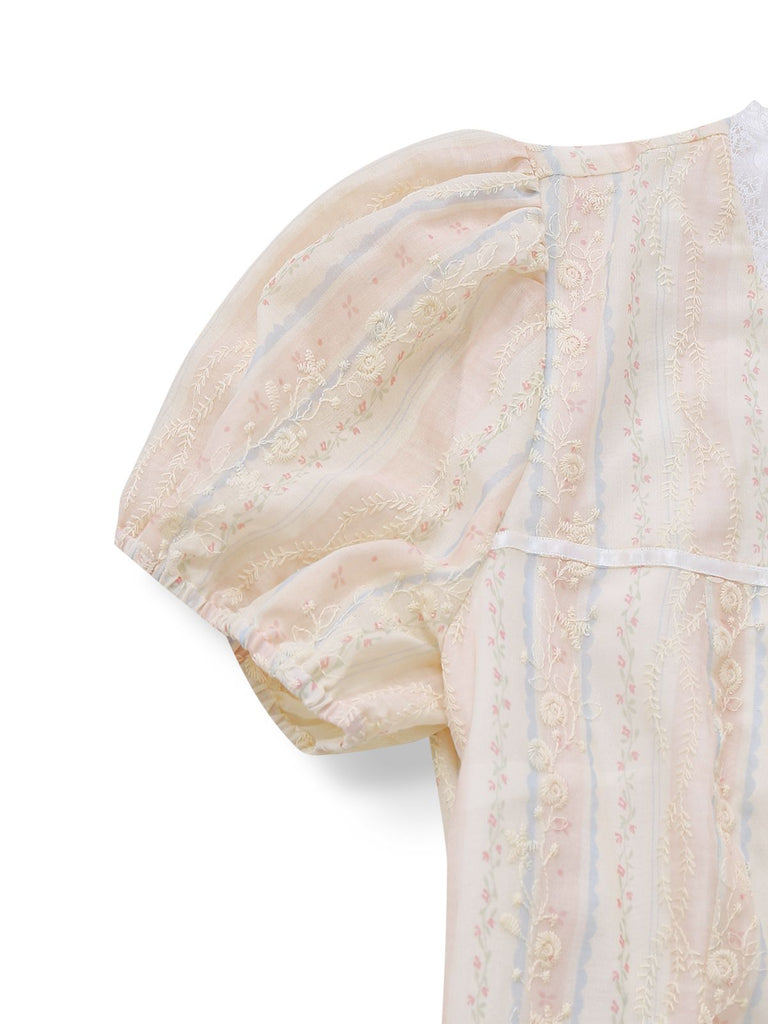 [Vorverkauf] Blau 1970er Blumen Besticktes Fliege Jumpsuit