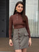 Braun 1970er Stricken Kariert Asymmetrisch Hals Kleid