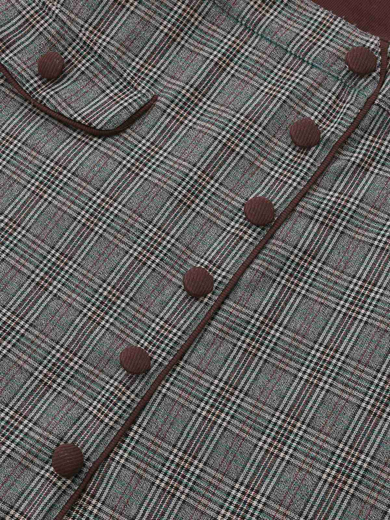 [Vorverkauf] Braun 1970er Stricken Kariert Asymmetrisch Hals Kleid