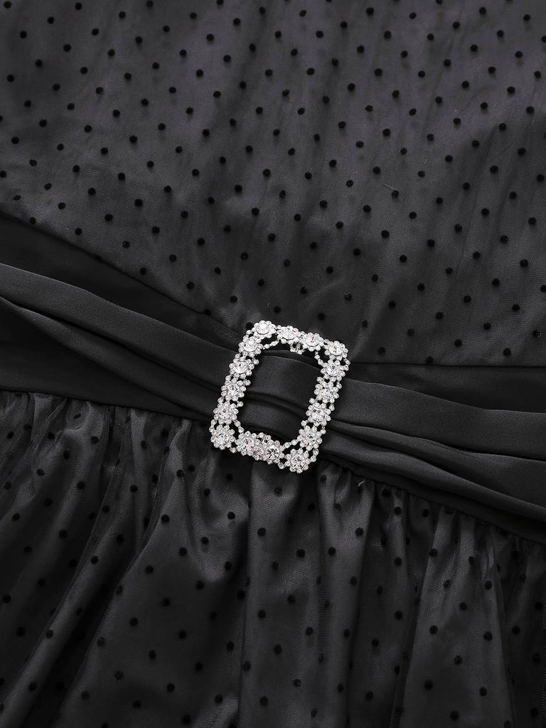 [Vorverkauf] Schwarz 1920er Polka Dot Netz Gerade Kleid