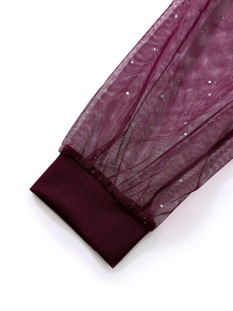 Schwarz 1960er Solide Glitzer V-Ausschnitt Netz Körperbetont Kleid