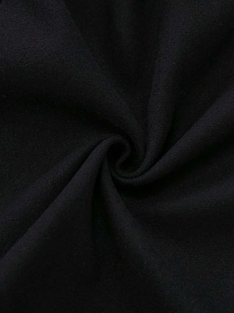 Schwarz 1960er Revers Kariert Kunstwolle Jacke