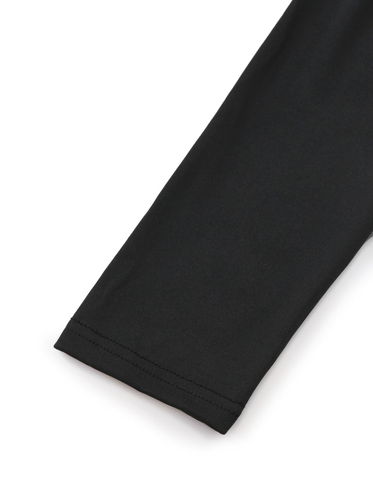 Schwarz 1930er Bogen Kragen Metall Taste Vorder Schlitz Kleid