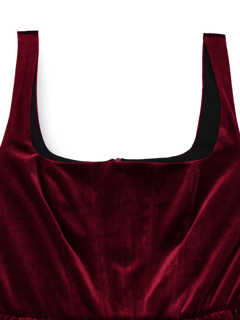 1970er Solide Quadratischer Hals Samt Mini Kleid