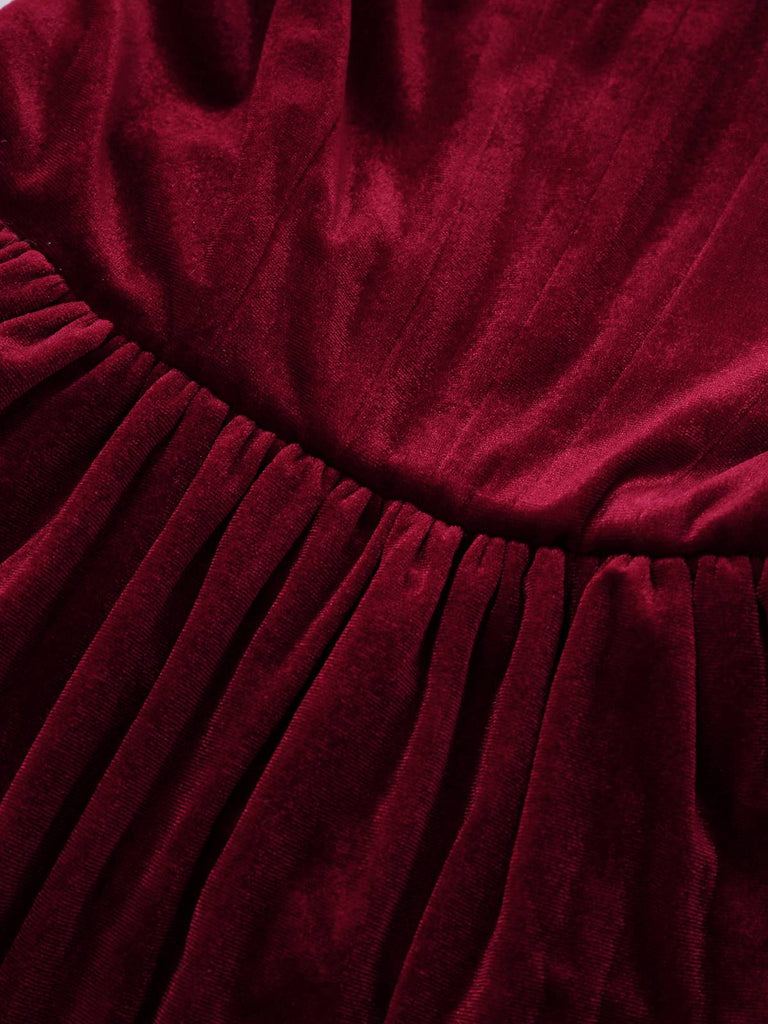 1970er Solide Quadratischer Hals Samt Mini Kleid